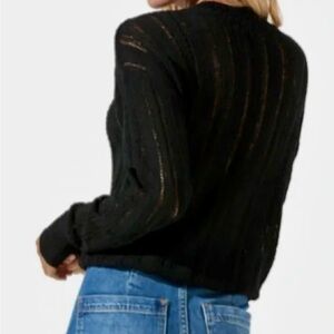 Astr the Label Black Pointelle Knit Cardigan Sweater